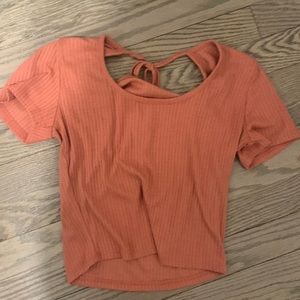 Pink baby tee with tie in the back